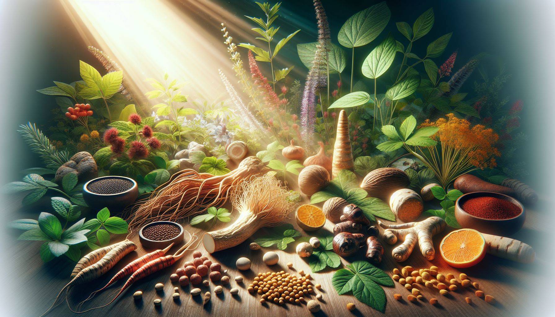 An assortment of popular herbs used as natural Viagra alternatives.